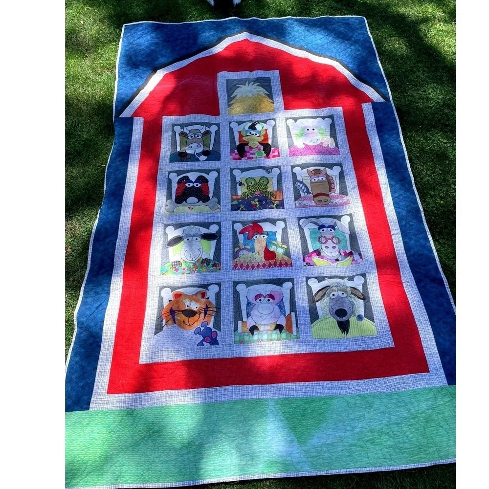 Vintage Handmade Farm Animal Quilt Lap/Throw Picnic Blanket 58